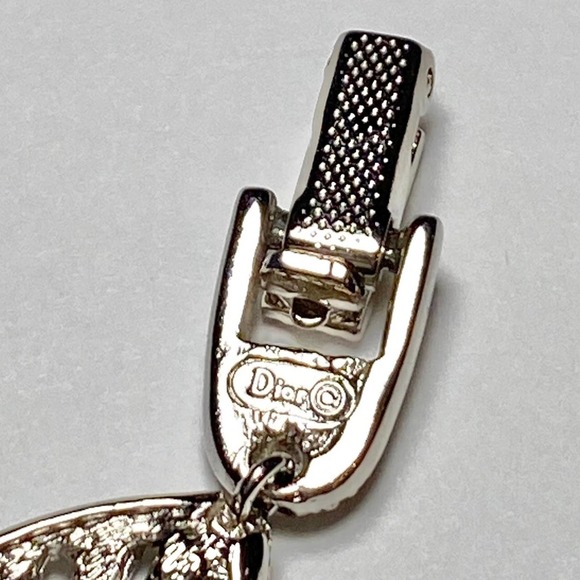 Christian Dior Silver Crystal Rhinestone Logo Filigree ICY BLING Chain Bracelet - Picture 3 of 12